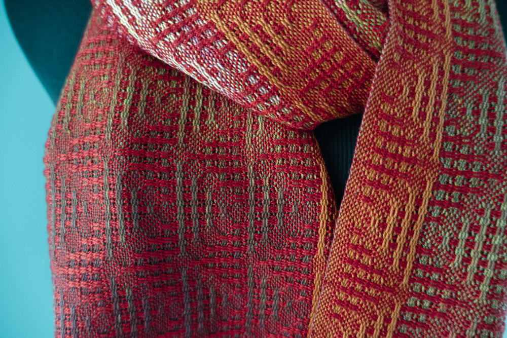 Copper Rose Cotton & Tencel Scarf/ Red Weft Handwoven