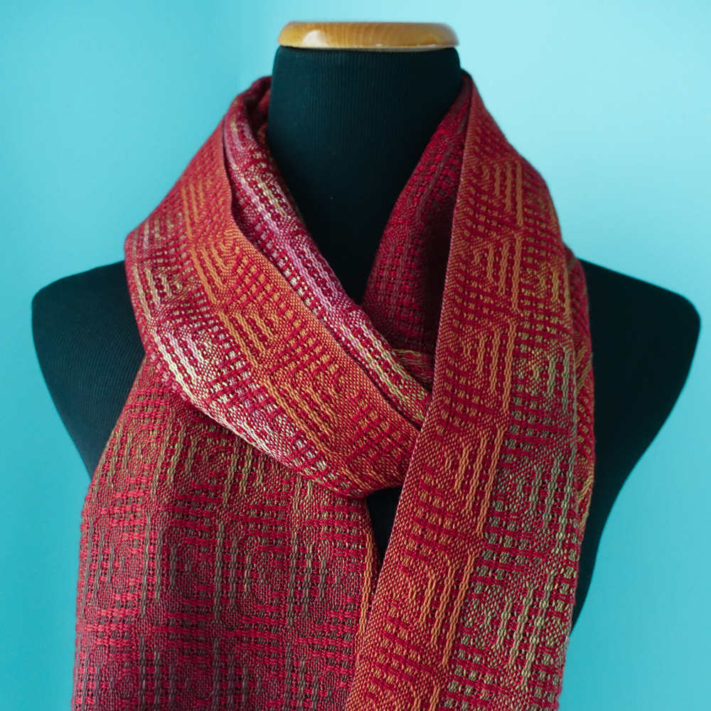 Copper Rose Cotton & Tencel Scarf/ Red Weft Handwoven