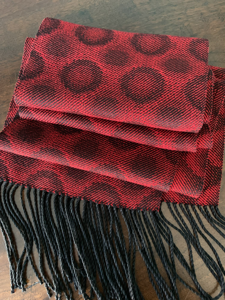 Circles! Tencel Scarf / Red Weft/ Handwoven