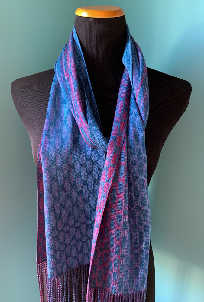Red Sky at Night Silk and Tencel Scarf / Turquoise weft / Handwoven