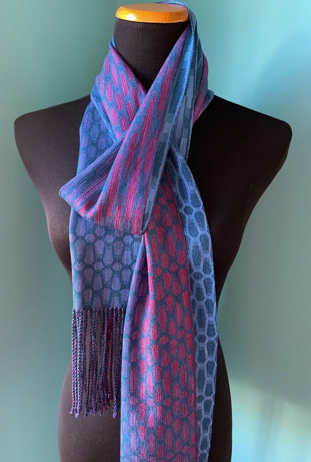 Red Sky at Night Silk and Tencel Scarf / Turquoise weft / Handwoven