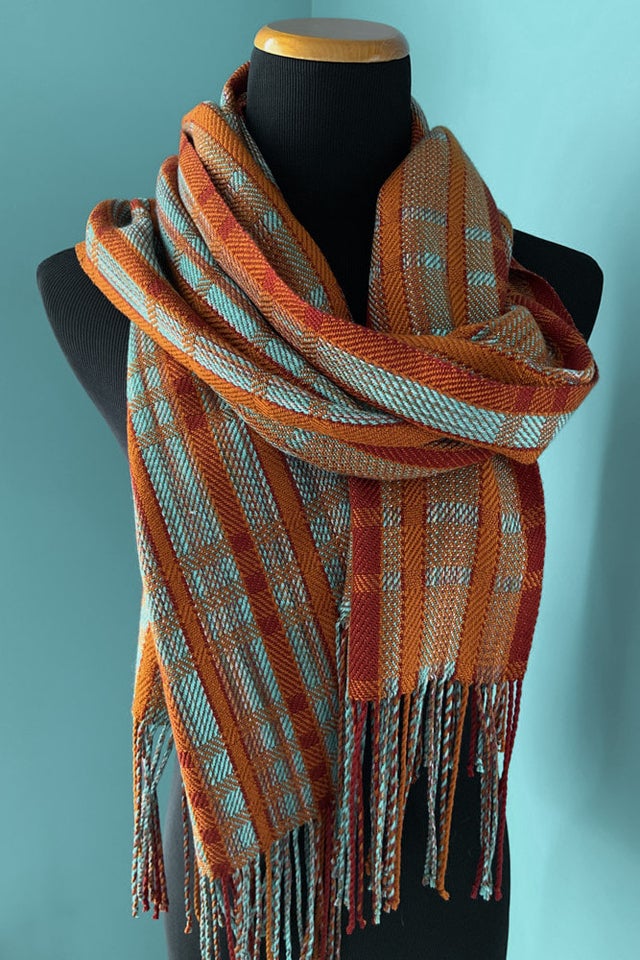 Cozy Sunset Wool & Silk Scarf/ Homespun/ Handwoven